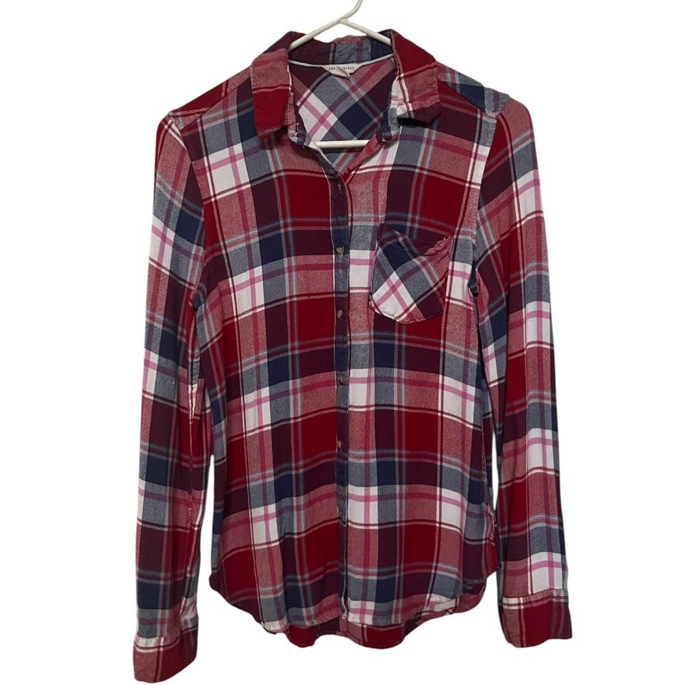 Aeropostale Soft Flannel Button Shirt Women Medium Red White Blue Plaid